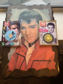 Elvia Presley picture with TV guides and discs