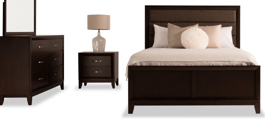 Queen bedroom set, barely used mattress, boxspring, bed, frame, set dresser, and nightstand