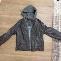 j2 deattachable fake grey hoodie grey leather jacket