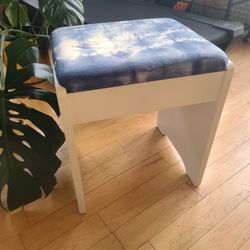 Navy Blue Tiedye/White Upholstered Storage Stool
