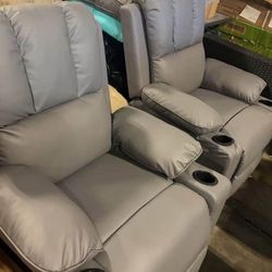Clearance promotion set of 2 reclining  chair Leather