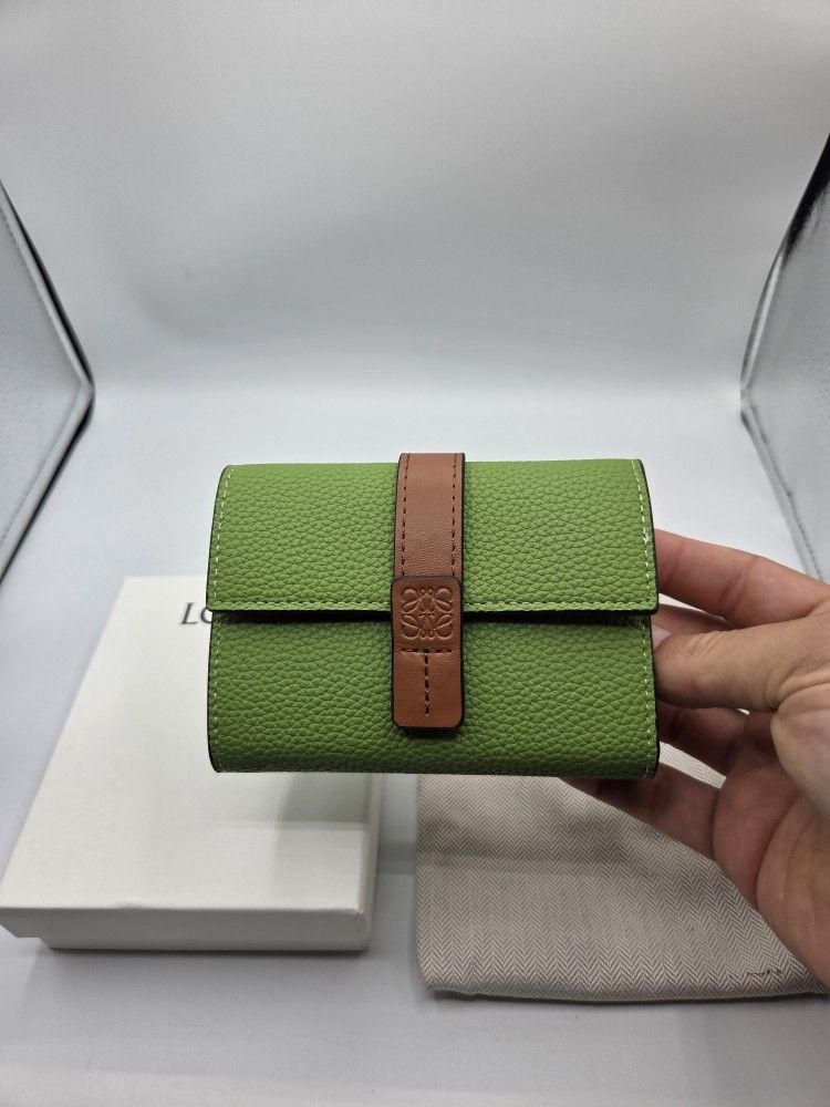 Loewe Leather Trifold Purse Wallet With Zipper And Anagram