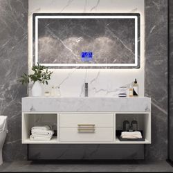 52in Wall Hung Modern Cabinet With Mirror And Faucet