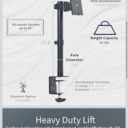 VIVO Single Ultra-Wide Monitor Desk Mount for up to 49 inch Ultrawide Screens, Extra Tall Heavy Duty Adjustable Stand Holds 44 lbs, Black, STAND-V100R