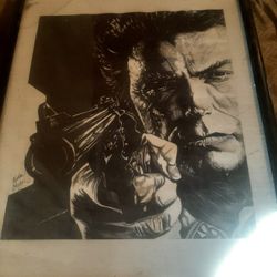 hand Drawn Picture Framed  Of Dirty Harry Him Self 