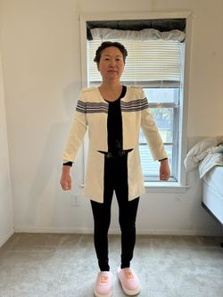 White And Navy Blue Long Blazer