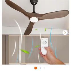 New in box 60 in. Integrated LED Indoor Brown Wood Ceiling Fan with Light Kit, Remote Control, 3-Wood Blades, 6-Speed Adjustable 020231-01