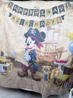  Mickey Mouse pirate-themed birthday party backdrop