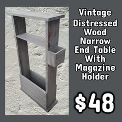 New Vintage Distressed Narrow End Table w/ Magazine Holder: Njft
