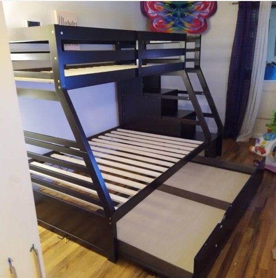 Twin/Full Bunk Bed with Drawers 💚 Mattress Sold Separately ✅No Needed Credit Check 💛 $39 Down Payment with Financing