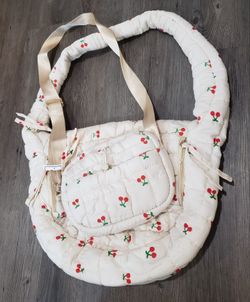 Cherry Printed Quilt Cloud Handbag & Matching Crossbody Bag With Adjustable Strap!