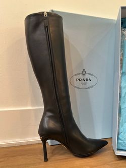 Prada Black Leather Knee-High Stiletto Boots – Size 38 – Like New
