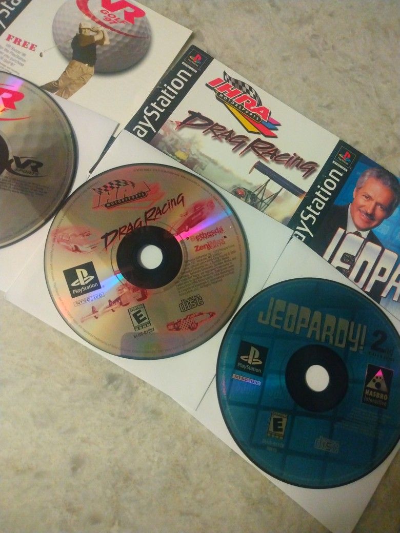 Lot Of 3 PS1 Games: Drag Race, VR Golf, Jeopardy