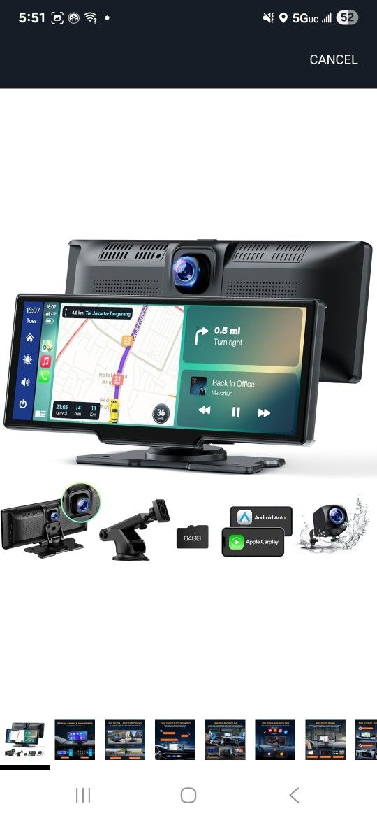 Volam Wireless Carplay Screen for Car with 2.5K Dash Cam, 1080p Backup Camera, 9.26" Portable Car Stereo with Apple Carplay Android Auto, Mirror Link,