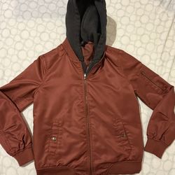 Forever 21 Burgundy Bomber Jacket with Hoodie 