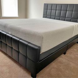 Black Upholstered King And Queen Size Bed Frame, Mattress
