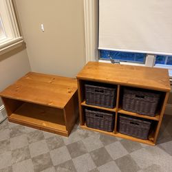 Pottery Barn Wood Entryway Bench Baskets Cubby Shelf Mudroom TV Stand Storage