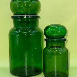 Set Of 2 Green Apothecary Bottles