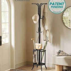 Metal Coat Rack Stand w/ Umbrella Holder,