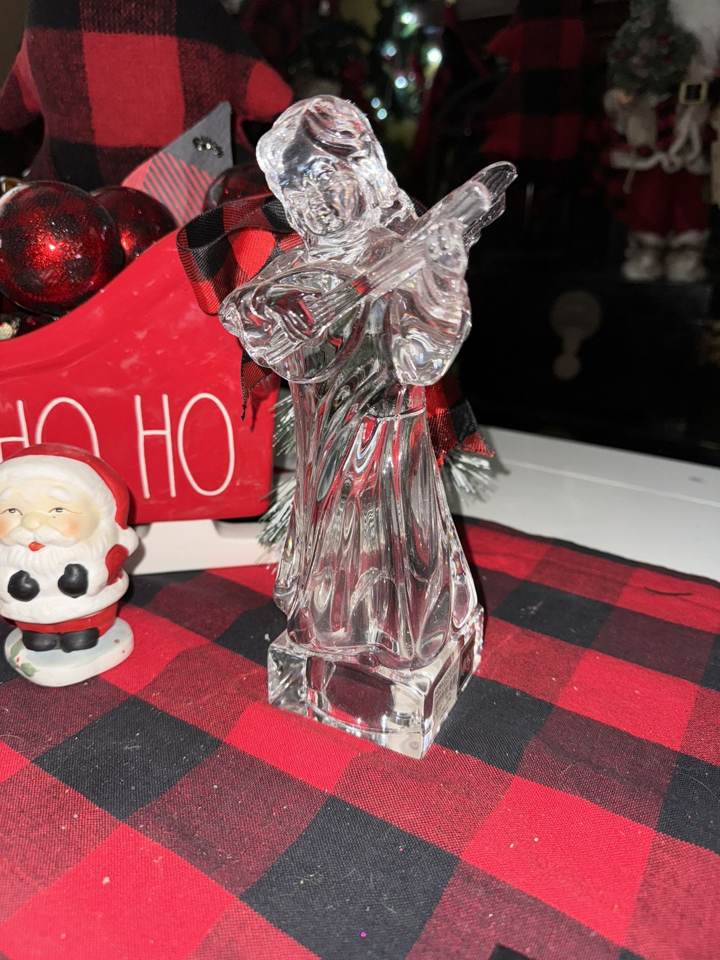 Mikasa Crystal Angel Mandolin Statue Figurine Mikasa Solid Crystal-9"