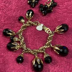 Napier Black Faceted Beaded Bracelet / Earrings Included