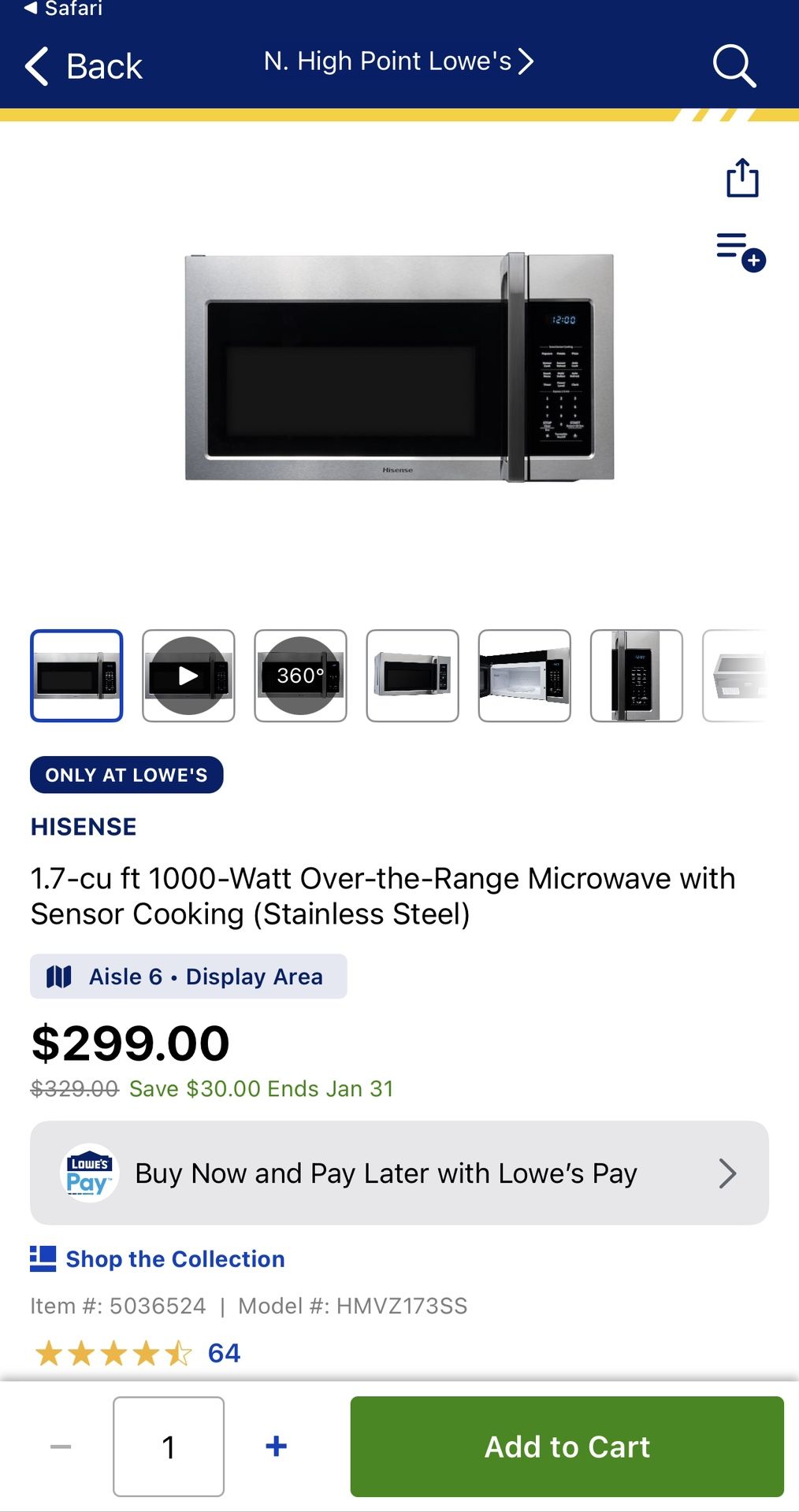Hisense 1.7-cu ft 1000-Watt Over-the-Range