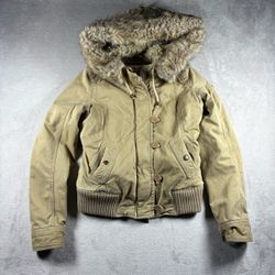 Vintage Abercrombie & Fitch Bomber Jacket Womens S Beige Faux Fur Lined Y2K