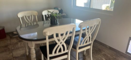 White Dining Table Set with 4 Chairs