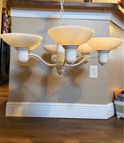 Art Deco 5-Light White Chandelier with Glass Shades