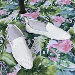 White Canvas Slip-ons; Size 9W (NEW)