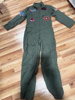 Halloween- Top Gun Maverick Military Flight Suit – Olive Green Pilot Jumpsuit with Patches