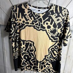 Tiger Print African Design Unisex Top Black/ Tan Size 2XL