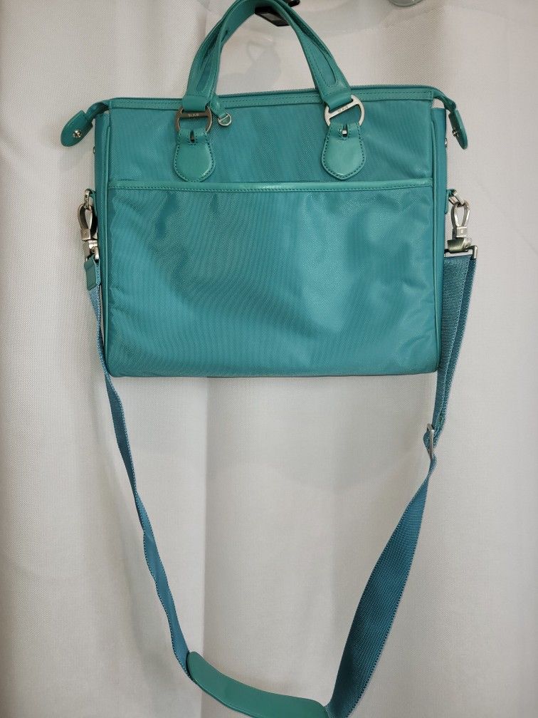 TUMI Turquoise Canvas And Leather Laptop Shoulder Bag