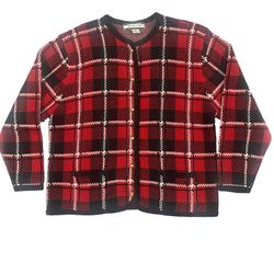 Vintage Women’s XL CRYSTAL KOBE Red Black Scotch Plaid Sweater 