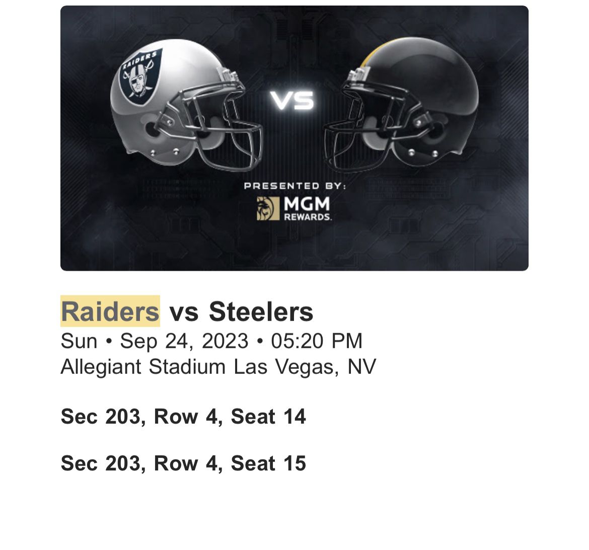 tickets to steelers raiders game