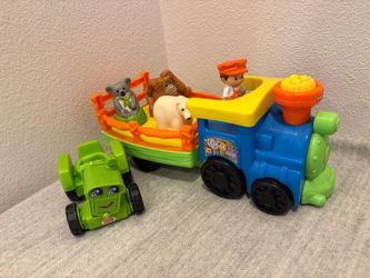Fisher-Price Little People Zoo Train Blue/Yellow w/ Animal Car Tractor Figure