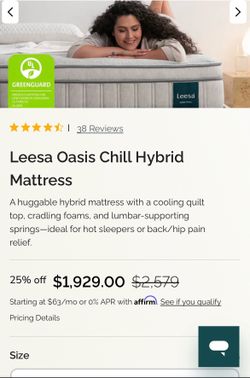Leesa oasis chill hybrid king mattress