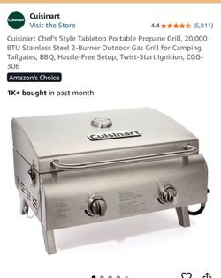 Cuisinart Chef's Style Tabletop Portable Propane Grill, 20,000 BTU Stainless Steel 2-Burner