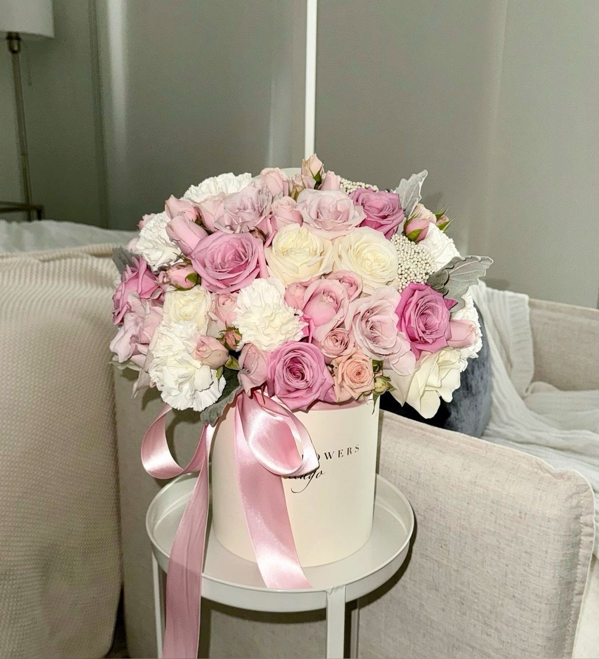 Pink and white floral arrangement