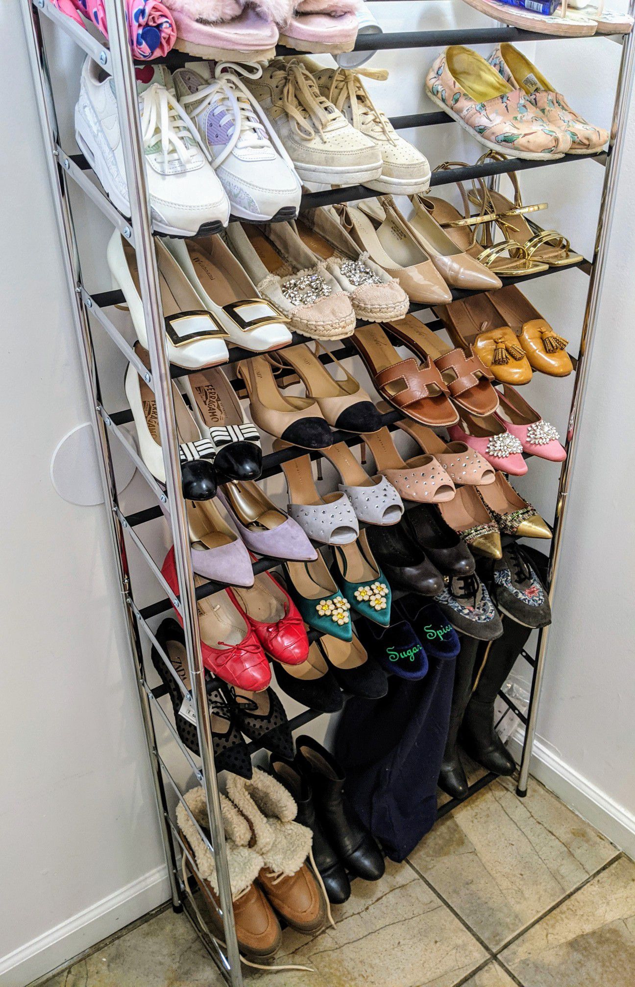 Wayfair shoe rack for 50 pairs with optional wheels
