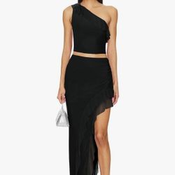 Black 2 pc Ruffle Hem Dress  SMALL 