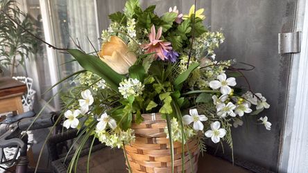 Wicker Basket with Faux Floral Arrangement