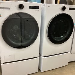 LG Smart TurboWash 360 High Efficiency Front Load Washer and Electric Dryer Set w/ 27 in SideKick Pedestal Washer