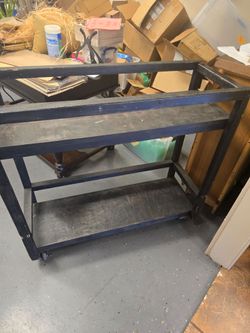 Rolling wood cart - floral shop