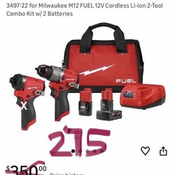 Milwaukee M12 FUEL 12V Cordless Li-lon 2-Tool Combo Kit w/ 2 Batteries FUEL