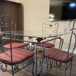 Pristine Rod Iron Glass Dining Room Table Set With Chairs