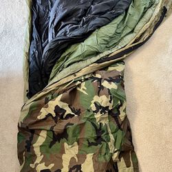 US Army Issue Woodland Camouflage 4 Piece ECWS Military Sleeping Bag System