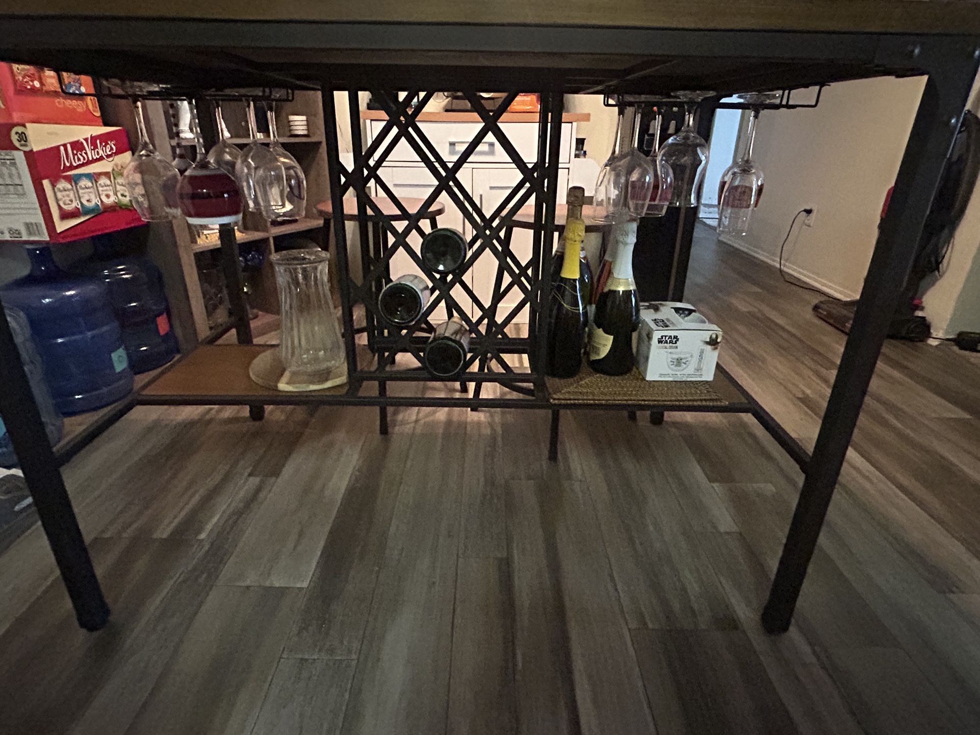 Dinning Room Table With Wine Holders and Four  Stools