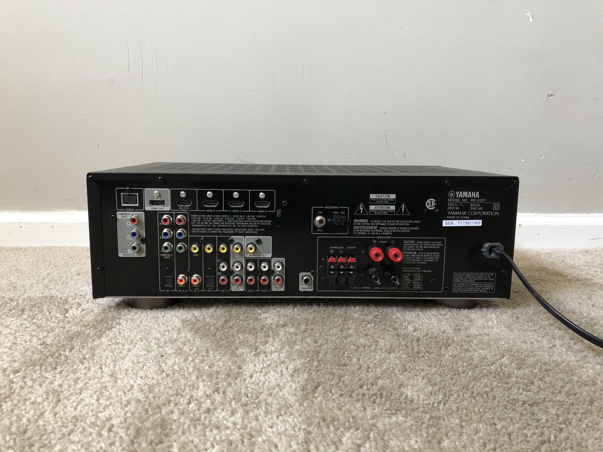 Yamaha RXV371 5.1 HDMI Home Theater Surround Receiver for Sale in