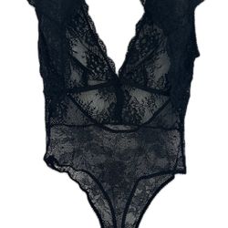 Black Lace Sheer Bodysuit with Open back